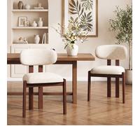 COLAMY Chaise,Lot de 2 chaises de salle à manger en chenille,bois massif marron, assise confortable,style nordique,beige
