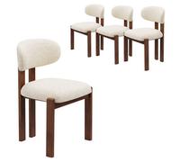 COLAMY Chaise,Lot de 4 chaises de salle à manger en chenille,bois massif marron, assise confortable,style nordique,beige