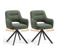 COLAMY - Lot de 2 chaises de salle à manger pivotantes premium, demi-accoudoirs, base en métal haute stabilité, tissu vert moderne