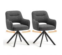COLAMY - Lot de 2 chaises de salle à manger pivotantes premium, demi-accoudoirs, base en métal haute stabilité, tissu gris moderne