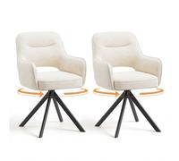 COLAMY - Lot de 2 chaises de salle à manger pivotantes premium, demi-accoudoirs, base en métal haute stabilité, tissu beige moderne