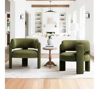 COLAMY Lot de 2 Fauteuils Modernes en Velours, Fauteuils à Oreilles Ronds et Confortables à 3 Pieds pour Salon, Chambre, Coin Lecture -Vert