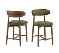 COLAMY Lot de 2 Tabourets de Bar en Bois Massif, Scandinaves avec Dossier Ergonomique, Assise Rembourrée et Repose-Pieds,Vert