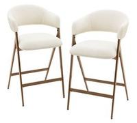COLAMY Lot de 2 tabourets de bar modernes pivotants - Tabourets fixes en tissu avec haut dossier, pour comptoir, îlot de cuisine ou salle à manger - Beige beige