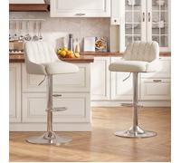 COLAMY Lot de 2 Tabourets de Bar Pivotants, Chaises de Bar avec Dossier Capitonné, Hauteur Ajustable pour Bar, beige
