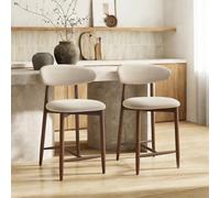COLAMY Tabourets de Bar avec Dossier, Lot de 2 - Chaises de Cuisine à Dossier avec Pieds en Bois pour Cuisine, Bar, Salle à Manger, Bureau, Couleur Beige