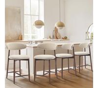COLAMY Tabourets de Bar avec Dossier, Lot de 4 - Chaises de Cuisine à Dossier avec Pieds en Bois pour Cuisine, Bar, Salle à Manger, Bureau, Couleur Beige