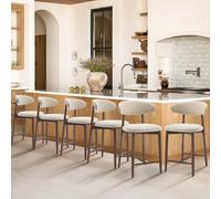 COLAMY Tabourets de Bar avec Dossier, Lot de 6 - Chaises de Cuisine à Dossier avec Pieds en Bois pour Cuisine, Bar, Salle à Manger, Bureau, Couleur Beige