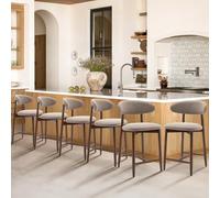 COLAMY Tabourets de Bar avec Dossier, Lot de 6 - Chaises de Cuisine à Dossier avec Pieds en Bois pour Cuisine, Bar, Salle à Manger, Bureau, Couleur Camel