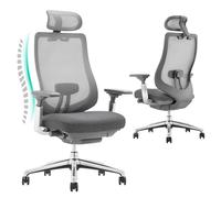 COLAMY XK Atlas Chaise de Bureau Ergonomique, Fauteuil de Direction en Mesh avec Appui-Tête Réglable, Chaise de Bureau avec Accoudoirs 4D, Base en Aluminium, Gris Clair