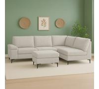 Colchester - canapé d'angle 4-5 places en tissu chenille beige avec pouf