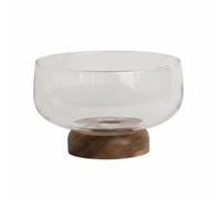Colcolo Bol Industriel Plateau à Dessert Bol Esthétique Piédestal Verre Transparent Socle Bois Acacia Usage Organisation Convient Rangement Table Festive Séjour Bureau, Transparent, Petit
