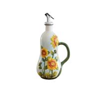 Colcolo Bouteille distributrice d' et de vinaigre en céramique, Bocal décoratif pour Sauce soja, huilier Anti-Fuite avec Bouchon en Caoutchouc, Tournesol