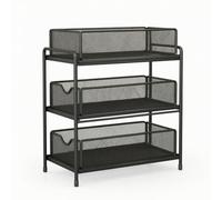 Colcolo Étagère de Rangement Sous Évier Organisateur Armoire Support à Tiroirs Coulissants Panier Amovible Cadre Métal Stable Trois Niveaux Adaptée à la Salle, Noir, Grand Trois Couches