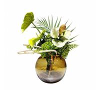 Colcolo Faux Végétal Décoratif Bouquet de Fleurs Artificielles Décoration Intérieure Centre de Table Vase en Verre Contemporain, Vert, Blanc, Marron
