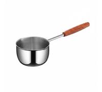 Colcolo Louche à Huile de Cuisine Casserole Petite Poêle Manche Long Acier Inoxydable Bois Antiadhésif Adaptée Usage Quotidien Café Bureau Appartement, Couleur Acier, Argent