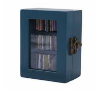 Colcolo Mini Bibliothèque Miniature Cabinet d'Ornement Bois Métal Vitrine Miniature Fenêtre Claire Fixation Latérale Trois Rayonnages en Relief Convient à, Bleu