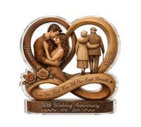 Colcolo Plaque Coeur Décor Acrylique Ornement Sculpture Statuette Plaquette Acrylique avec Bords Nets et Imagerie Couchée Base avec Texte Jubilé et Fleurs