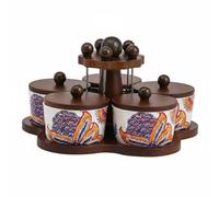 Colcolo Plat Industriel Plateau Rotatif Service Snack Assiettes Bol avec Couvercle Support Ustensiles Céramique Peinte Organisation Multi Compartiments, Plat en Céramique