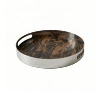Colcolo Plateau Rectangulaire Plateau de Service Plateau Décoratif Plateau de Rangement en Acier Inoxydable Lisse et Robuste avec Relief Bois Adapté à, Petit, Plateau Rond À Grain De Bois