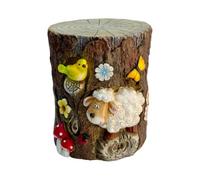 Colcolo Siège Extérieur Imperméable Tabouret Souche Arbre Banc Cylindrique Table d'Appoint Style Rustique Rappel Nature Matériau, Tronc D Arbre avec Mouton, Oiseau, Coccinelle Et Fleurs