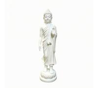 Colcolo Statue Bouddha Shakyamuni Résine Figurine Sculpture Statuette Décor Finition Résine Blanche avec Main en Geste de Bénédiction et Base Ronde Adaptée au Salon Entrée Méditation