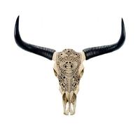Colcolo Tête Murale Décorative Crâne de Taureau Faux avec Cornes Élançées Sculpture Murale en Résine Imitation Vieille Style Western et Adaptée aux Séjours, Rétro Blanc