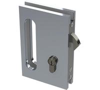 COLCOM Serrure de porte coulissante en verre PZ avec loquet en arc et poignée coquillage, effet aluminium et acier inoxydable