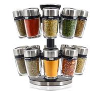 Cole & Mason H121809 Cambridge Carrousel à Épices et Herbes, Porte-épices en Pots de Verre 20, Rotatif 360°, Rangement épices, Pots à épices, Acier inoxydable/Verre, Épices/Herbes Incluses,