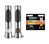 Cole & Mason H90180P Richmond Moulins Sel et Poivre s, Precision+/Mouture Réglable, Chrome/Acrylique, 215mm, Comprend 2 x Moulins + Piles AAA Duracell Optimum (lot de 8)