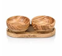 Cole & Mason Portabello Pots à Épices avec Plateau en Bois d'Olivier | Petits Bols Décoratifs pour Sel, Poivre et Épices, Bois d'Olivier Italien, Set de 2 Coupelles et Support, Accessoire Cuisine
