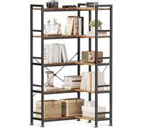 Coleshome Bibliothèque d'angle 5 Niveaux, étagère Bibliothèque Meuble de Rangement en L avec 5 Étagères, pour Salon Bureau Domicile Chambre, Marron, 72.8 x 65.3 x 145.5