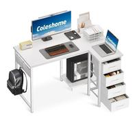 Coleshome Bureau d'Angle avec 4 Tiroirs, 100x70cm, Bureau Réversible pour Bureau ou Chambre, Blanc