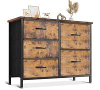 Coleshome Commode Chambre à 5 Tiroirs en Tissu, Petite Commode est dotée d'un Plateau en Bois et d'une Structure Sobuste en Acier, Idéale pour la Chambre et Le Salon, 76 x 29 x 60 cm, Vintage