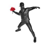Colexy Banksy Statue « Le lanceur de fleurs » - Sculpture d'art moderne de rue noire - Décoration abstraite de Banksy - Sculpture pour salon, bureau et collectionneurs