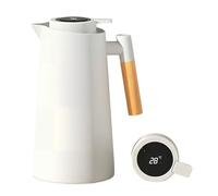 Colexy Pichet Isotherme, 1L Carafe à Café Thermique, Thermos Sous Vide Isolé, Manche En Bois, Pour Le Café Au Thé Chaud Et Froid, Cuisine, Bureau, Hôtel Gardant Le Chaud et Le Froid (Blanc)