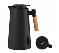 Colexy Pichet Isotherme, 1L Carafe à Café Thermique, Thermos Sous Vide Isolé, Manche En Bois, Pour Le Café Au Thé Chaud Et Froid, Cuisine, Bureau, Hôtel Gardant Le Chaud et Le Froid (Noir)