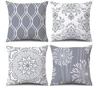 Coliuso Lot de 4 Housses de Coussin décoratives carrées Modernes et Simples pour canapé, Ferme, extérieur, Salon, Gris et Blanc, 45,7 x 45,7 cm