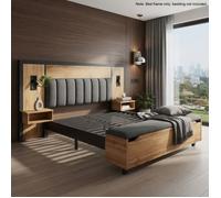 CollaHausse Ensemble Lit Double 180x200cm avec Lampes, Tables USB-C et Banc de Rangement, Chêne (Sans Matelas)