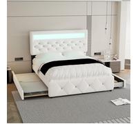 CollaHausse Lit Estrade Extensible 140x200cm 2 Tiroirs LED Blanc