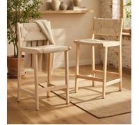 CollaHausse Lot de 2 Tabourets de Bar Tressé, Bois Massif et Corde Tressée à la Main, Style Rustique,Bois