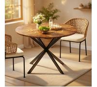 CollaHausse Table Manger Ronde Industrielle Ø120cm Pieds X Vintage Marron Noir