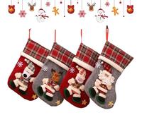 Collants de Noël traditionnels | Décoration de maison Père Noël et bonhomme de neige | Kit de 4 chaussettes de Noël pour bonbons chocolat fêtes de Noël Cheminée arbre