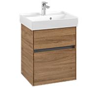 Villeroy & Boch Collaro Meuble sous-lavabo, 2 tiroirs, lavabo au centre, 460x546x374mm, C00600RH, Couleur: Façade/carcasse : Chêne du Kansas, poignée : Graphite