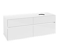 Villeroy & Boch Collaro Meuble sous-lavabo, 4 tiroirs, lavabo à droite, 1400x548x500mm, C04700DH, Couleur: Façade/carcasse : Blanc brillant, poignée : Blanc mat
