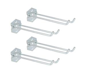 COLLBATH 4 Pièces Crochets en Acier Galvanisé, Rangement Outils Garage | Double Support Stable, Surface Brillante Électroplaquée, Maintien Fiable pour Tuyaux Enroulés, Planche à Repasser, Atelier