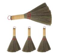 COLLBATH Balai de Table en Paille Naturel Fait Main - Lot de 4 Petits Balais à Main Tressés - Brosse Fouet Douce pour Dépoussiérage Intérieur - Nettoyage Bureau, Lit et Surfaces Délicates