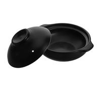 COLLBATH Cocotte en Terre Cuite Noire 600 Ml pour Cuisson Vapeur et Ragoûts avec Couvercle, Pot de Cuisson en Argile Coréen à Double Anse, Casserole Céramique Ustensile la Cuisine