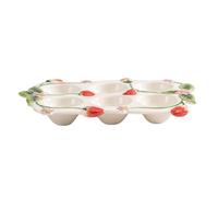 COLLBATH Organisateur D'œufs en Céramique 6 Compartiments Décor Fraises, Porte-œufs Réfrigérateur Empilable, Plateau de Rangement la Cuisine, Accessoire Frigo pour Conservation Fraîcheur