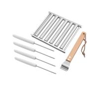 COLLBATH Rouleau à Saucisses Pour Barbecue En Acier Inoxydable Amovible Avec Manche En Bois, 5 Pièces, Grille à Roulettes Portable Pour Jardin Et Camping, Cuisson Uniforme